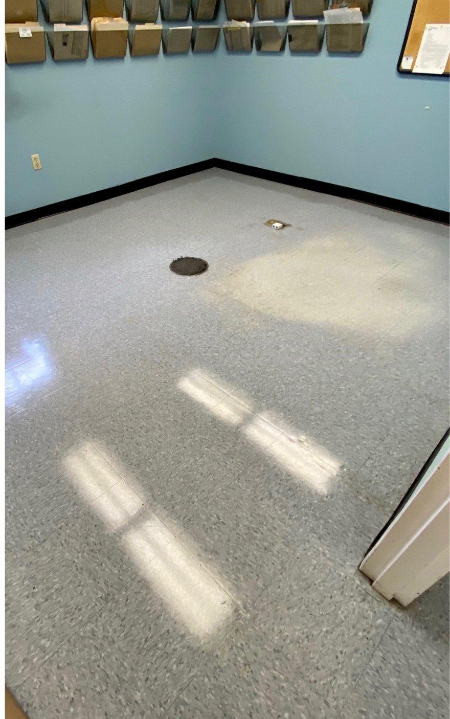 Plant office VCT floor after Dust Away strip and wax