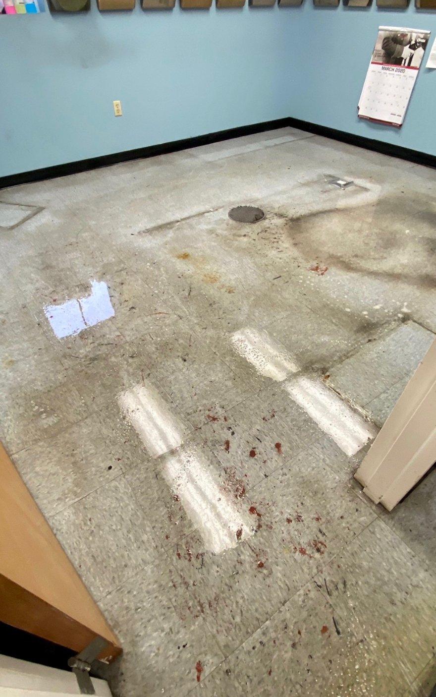 Plant office VCT floor before Dust Away strip and wax