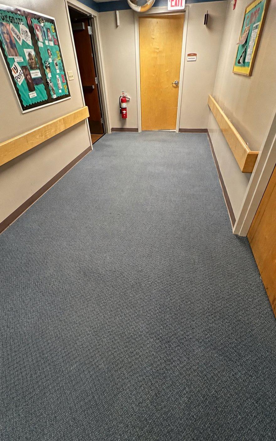Hospital corridor carpet after Dust Away hot water extraction