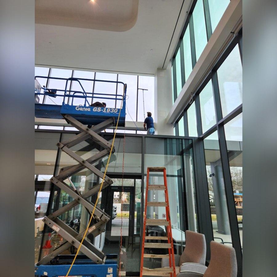 Interior window cleaning at an office building in Charlotte, NC